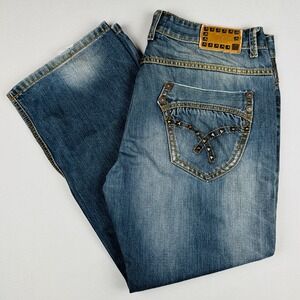 Kanji Y2K Baggy Jeans Studded Pocket Wide Leg Denim 38x30